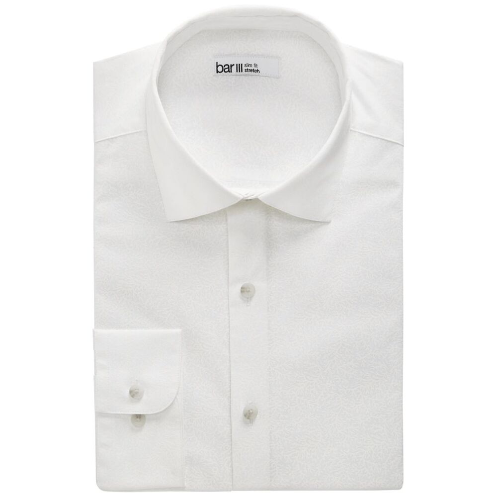 Bar III Men's Organic Coral-Print Slim Fit Button Down Shirt - White M